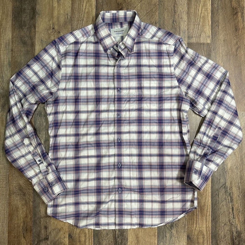 TWILLORY Untuckable Men's Medium Tailored Fit Plaid Check Long Sleeve Shirt